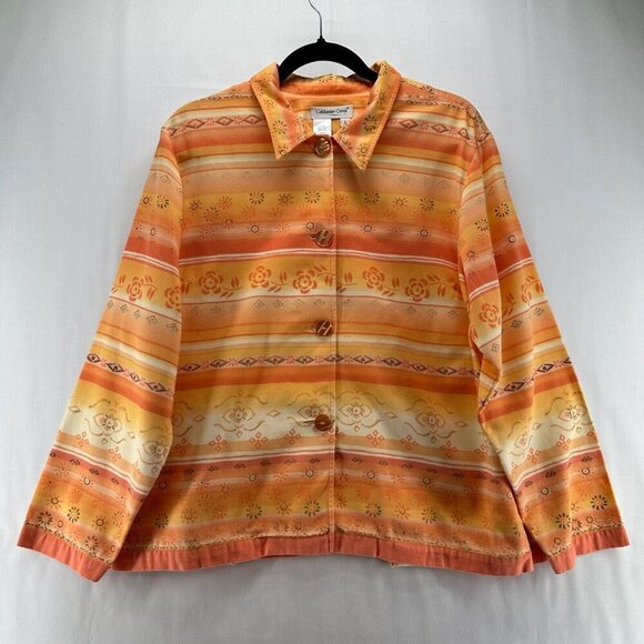 Coldwater Creek Jackets & Blazers - Coldwater Creek Jacket L Southwestern Floral Stripe Button Front Shacket Orange
